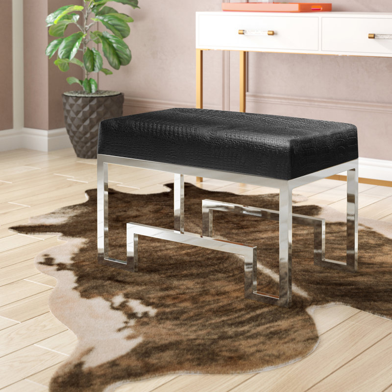Tabouret de meuble-lavabo Pangea Home Declan Laurence, Acier poli lustré, Alligator végétalien noir