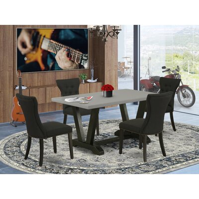 Aimee-Jane 5-Pc Modern Dining Set - 4 Dining Chairs And 1 Modern Rectangular Cement Kitchen Table Top With Button Tufted Chair Back - Wire Brushed Bla -  Winston Porter, 936B3998854042B18FC4571ECAB2262C