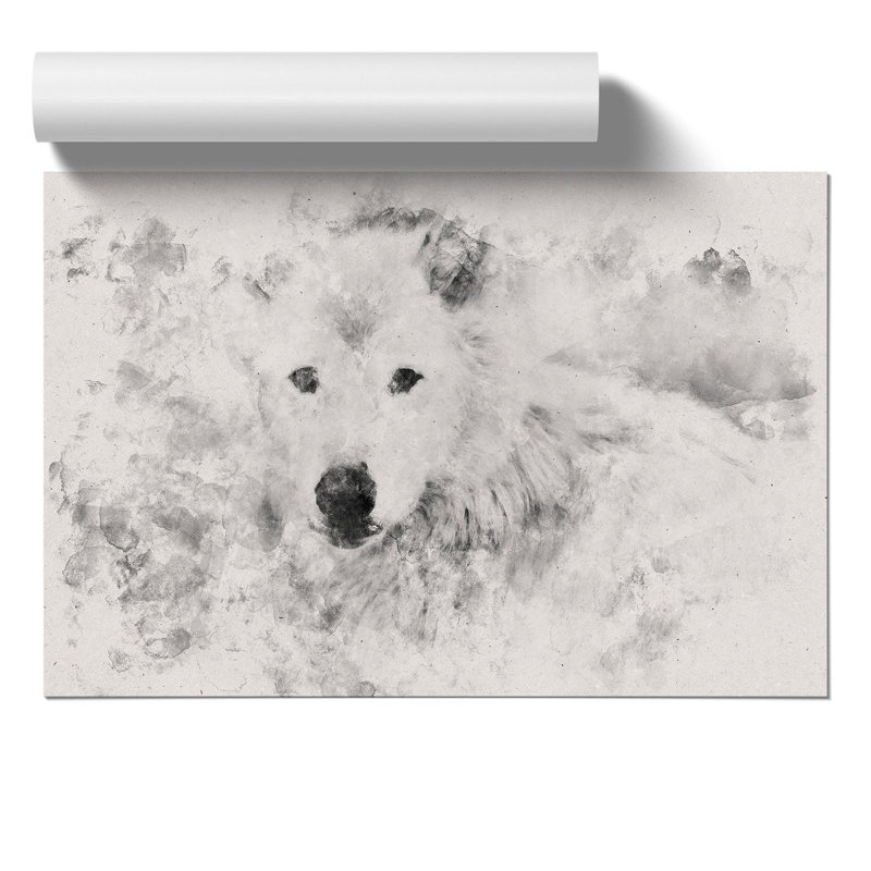 White Wolf Watercolour - Frameless Print, 59cm H x 84cm W x 0.1cm D