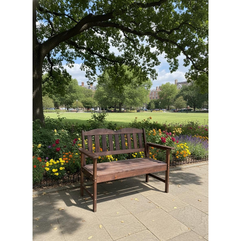 Slatted Patio Loveseat for Outdoor Seating - Weather-Resistant Poly Lumber Garden Bench, 2-Person for Yard, Garden, Porch, Park or Backyard (Brown)
