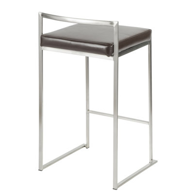 Fuji 26" Contemporary Stackable Counter Stool In Brushed Stainless Steel With Brown Faux Leather By Lumisource - Set Of 3