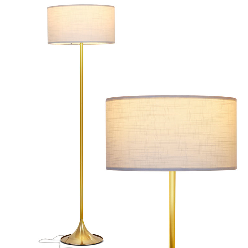 Quinn 60 in. Mid-Century Modern LED Energy Efficient Floor Lamp with Fabric Drum Shade