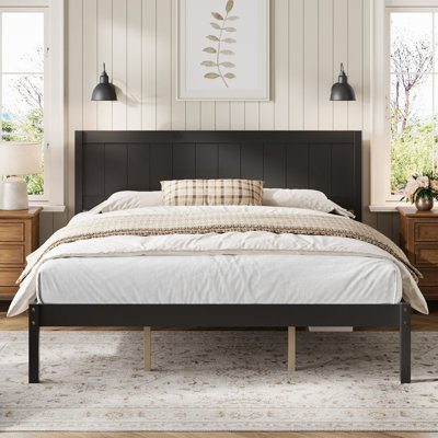 Structure de lit plateforme très grand avec tête de lit, support en lattes de bois, aucun sommier requis