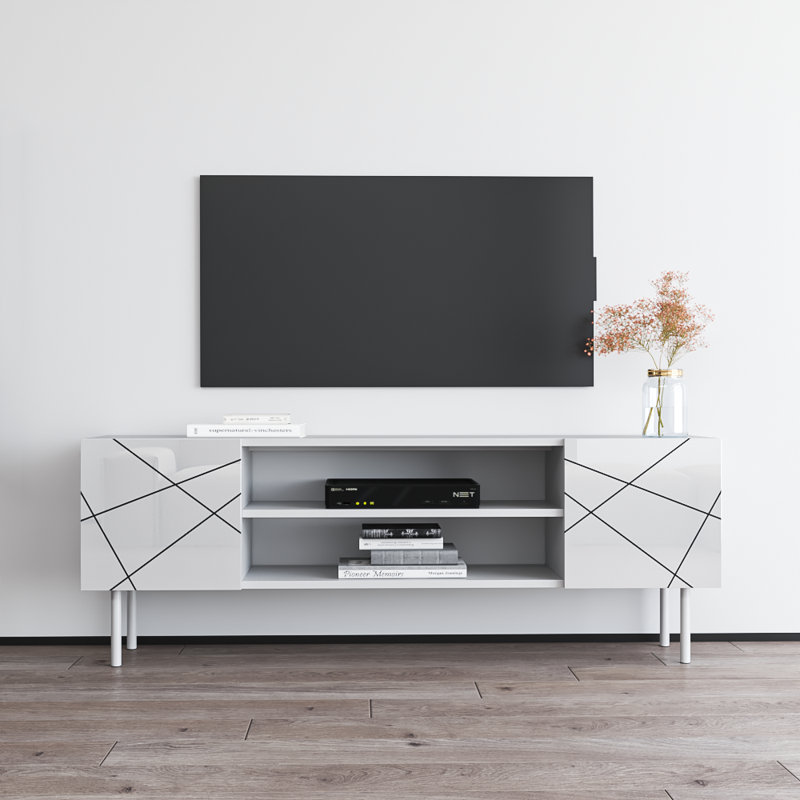 Seroba Modern TV Stand with High Gloss Finish, Wall-Mounted, White