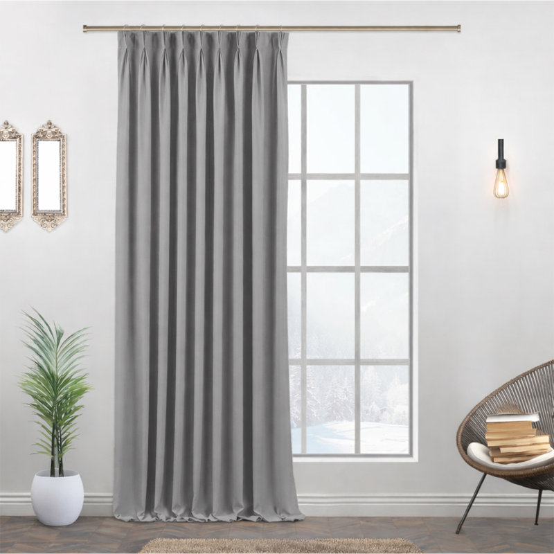 Aspire Homeware Polyester Room Darkening Pencil Pleat Single Panel Curtain for Noise Reduction and Light Blocking, Light Grey