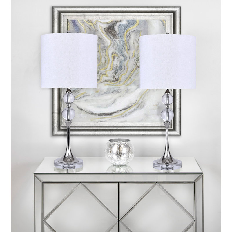 Ensemble de lampes de table en cristal 27 po Jennieve, Nickel poli, Blanc