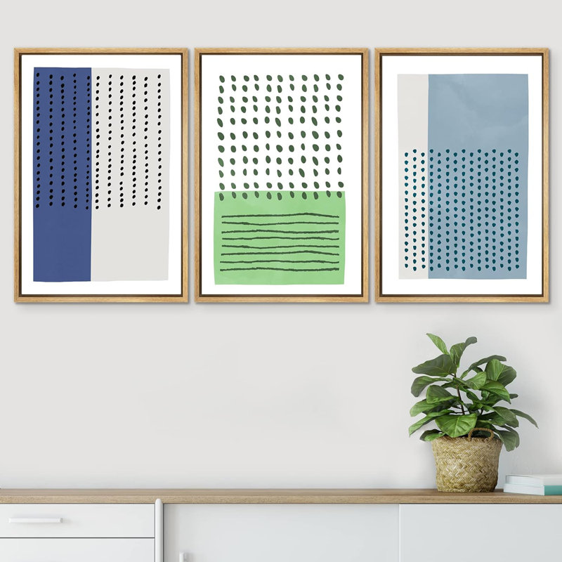 Linear Geometry " Blue Green Geometric Colour Block Abstract Shape Illustration Modern Art Contemporary Minimal Ultra " 3 - Pieces
