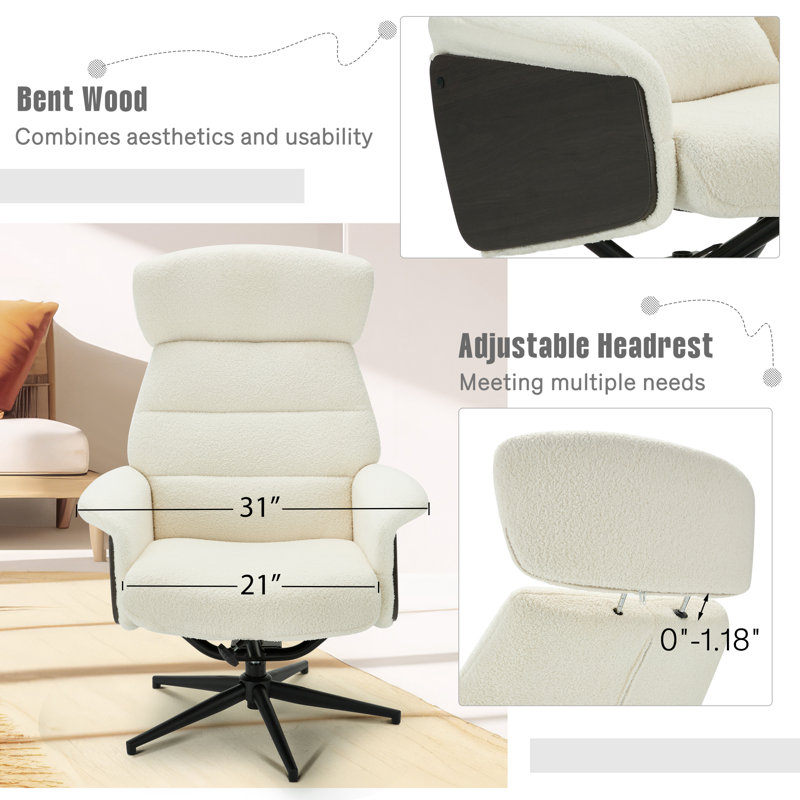 Fauteuil d'appoint pivotant l 31 po avec repose-pieds et dossier inclinable