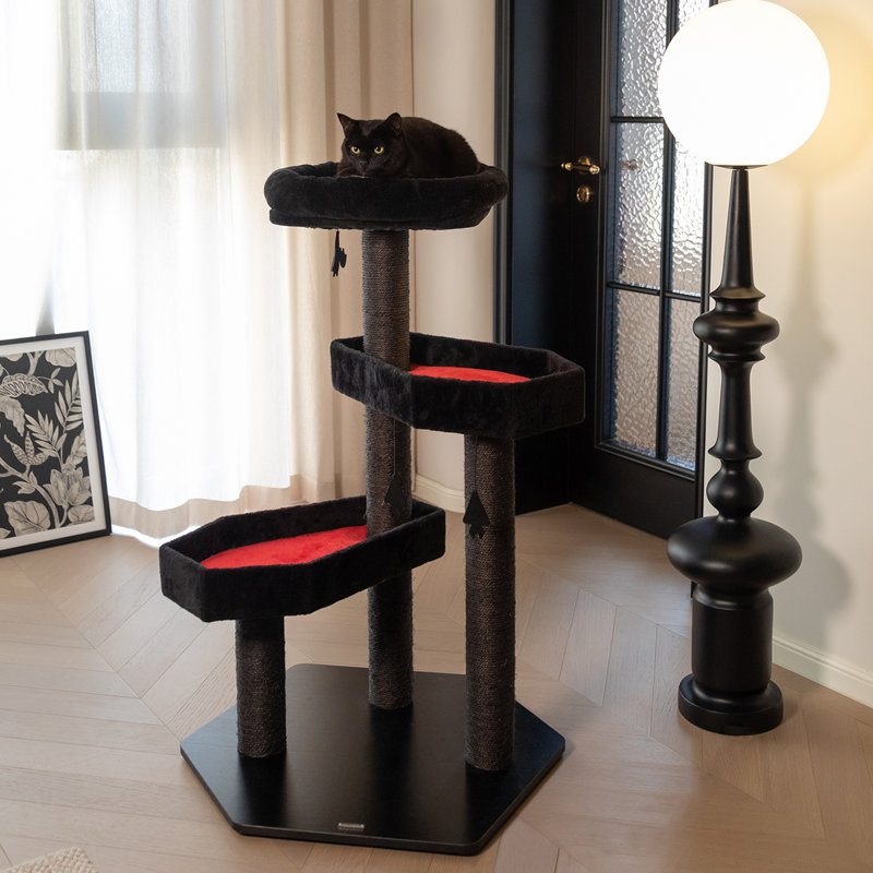 Arbre à chat 40,9 po de style gothique avec lit en cercueil, avec coussin moelleux, chat d'Halloween effrayant avec poteaux à griffer en sisal