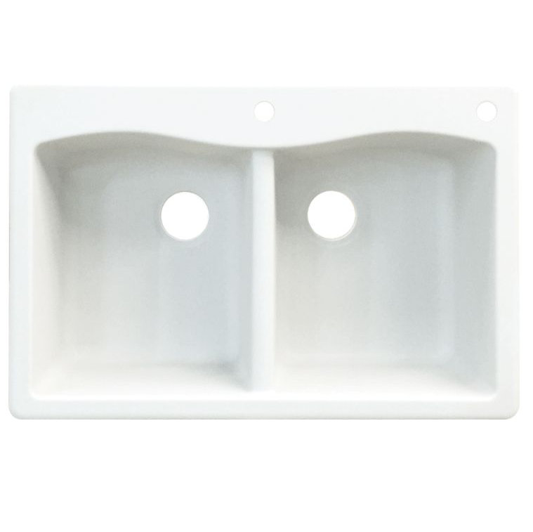 Aversa 33'' L Double Bowl Granite Kitchen Sink, White, 2 hole