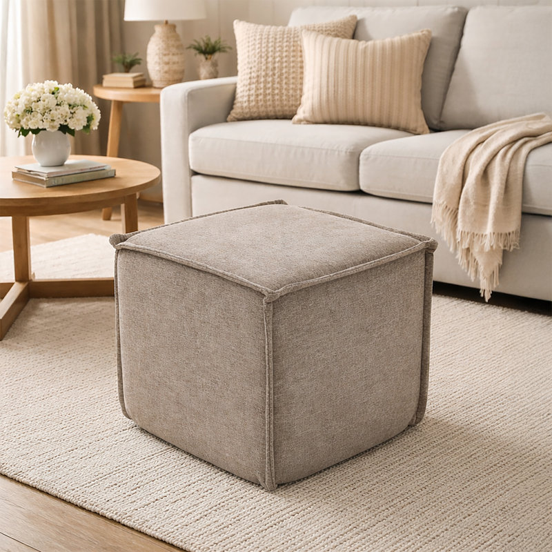 Hampton Square Pouf Ottoman - Safari Tan, Safari Tan