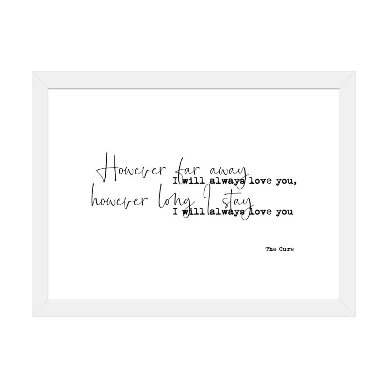« Love Song »-impression d’art textuel, H 16 po x l 24 po x P 1 po, Papier encadré blanc, Blanc
