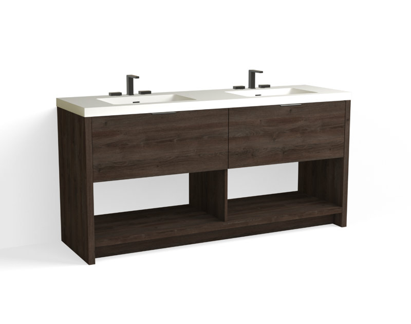 Vista 72" W Freestanding Double Bathroom Vanity, White Matte, Biondo/Matte Black, 8" Widespread