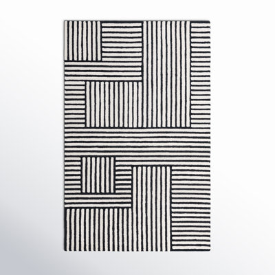 Elsbeth Geometric Hand Tufted Wool/Cotton Area Rug in Ivory/Black