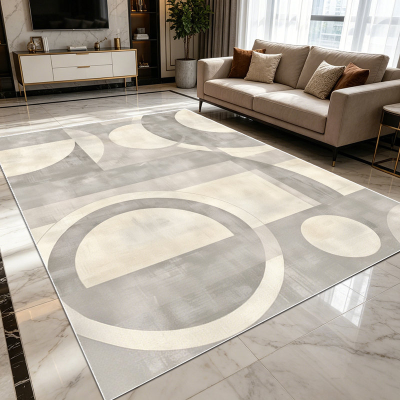 1PC Geometric Abstract Neutral Tone Circle & Block Pattern area rugs for Living Room, Soft and Comfortable, Suitable for all seasons, easy-to-maintain, machine washable Indoor floor mat, Under Table Farmhouse suitable for dining room, bedroom, home