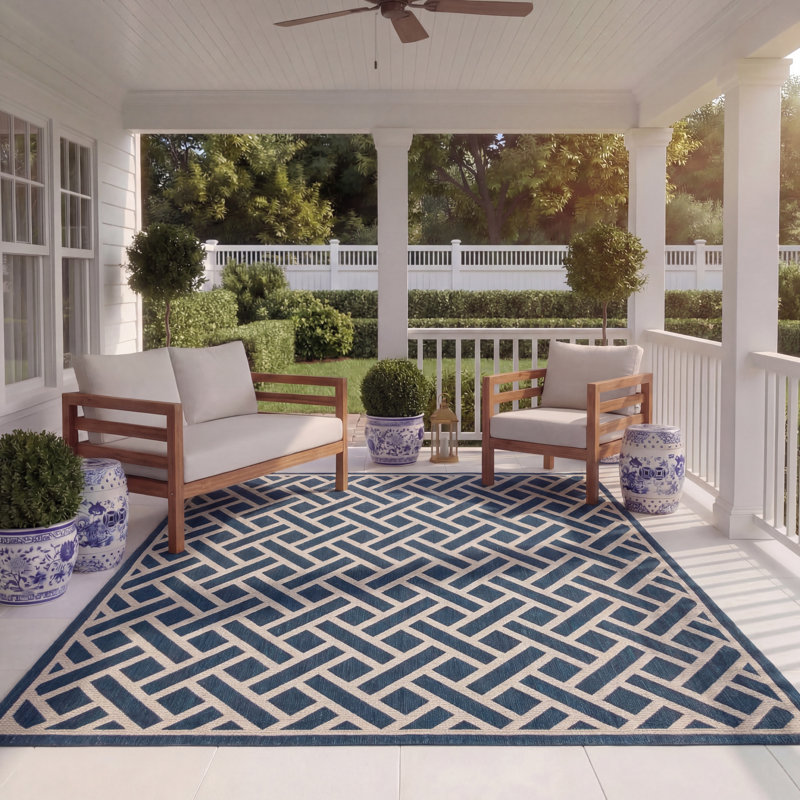 Arneshia Southwestern Aqua Indoor/Outdoor Area Rug, Rectangle 8' x 11'