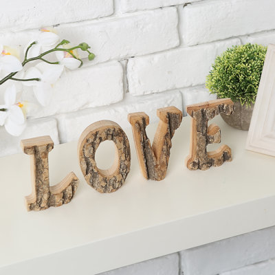 Enseigne rustique en bois exposé «Love» - lettres moulées de style campagnard de 4 pouces pour manteau de cheminée et tablette
