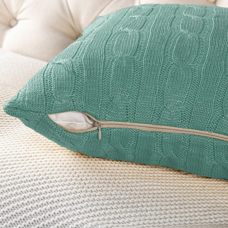 Cable Reversible Pillow Cover, Blue Turquoise