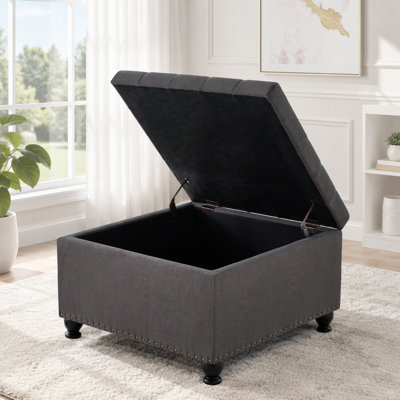 Pouf de rangement carré gris foncé