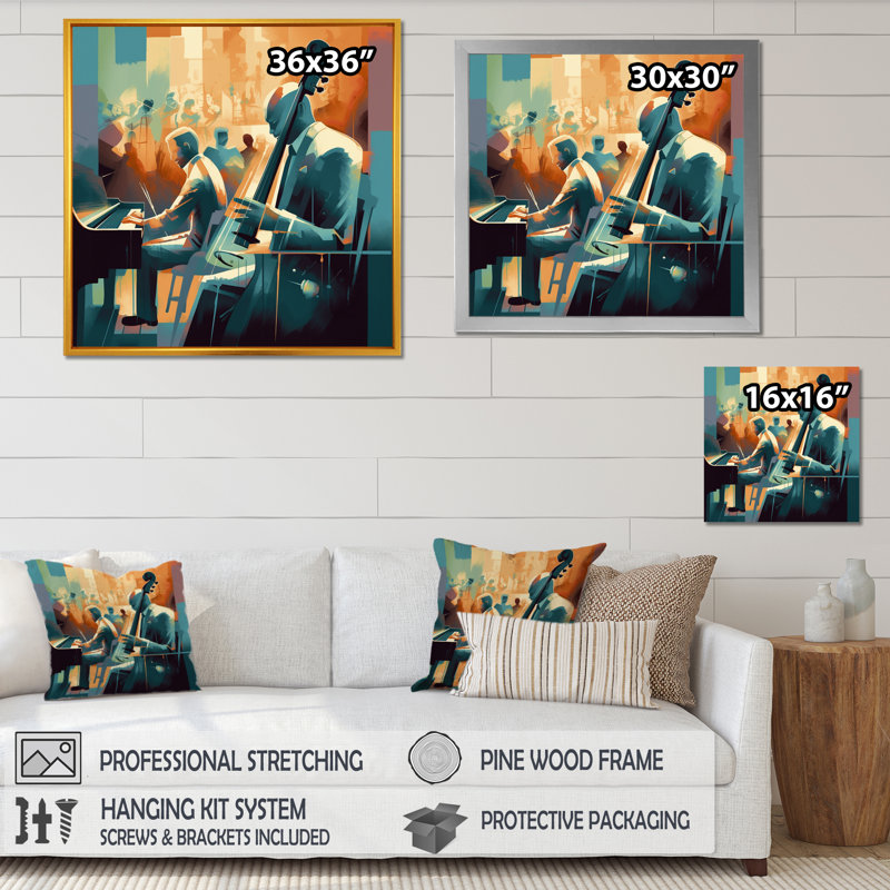 «Musical Performance At Club II», reproduction d'art sur toile, H 30 po x l 30 po x P 1 po, Encadrement doré