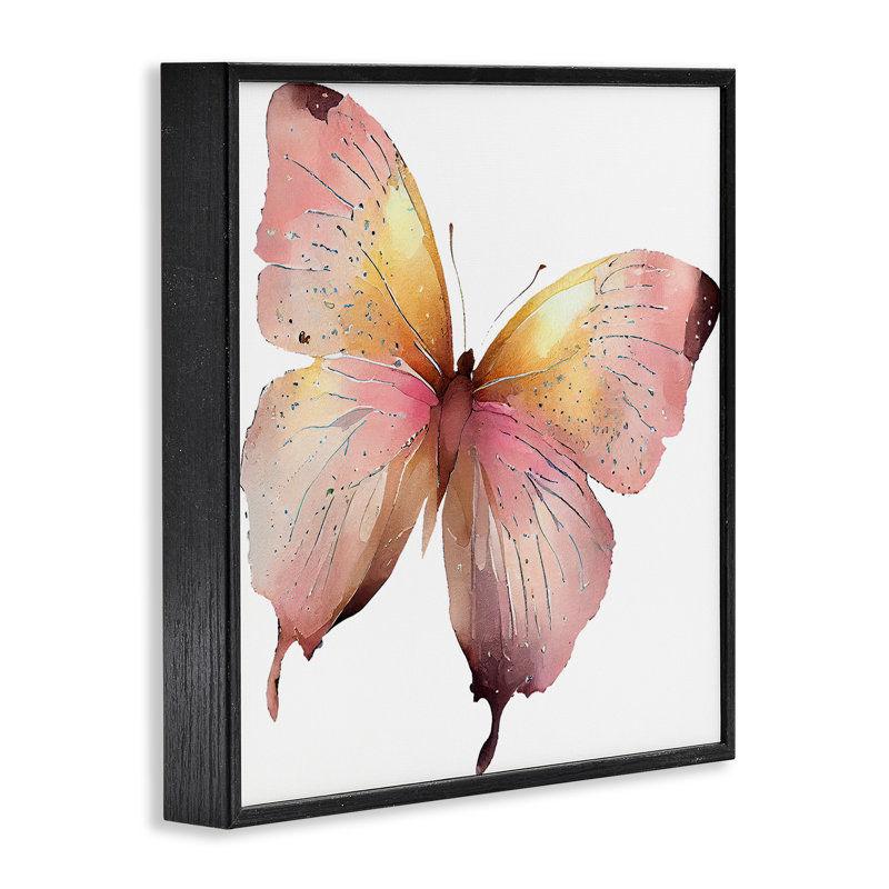 Art giclée encadré par un chic papillon rose par Birch & Ink, H 12 po x l 12 po, Giclée encadrée noir minuit