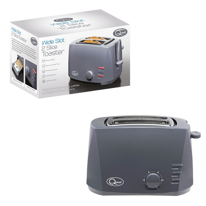 2 Slice Wide Slot Toaster -, Grey