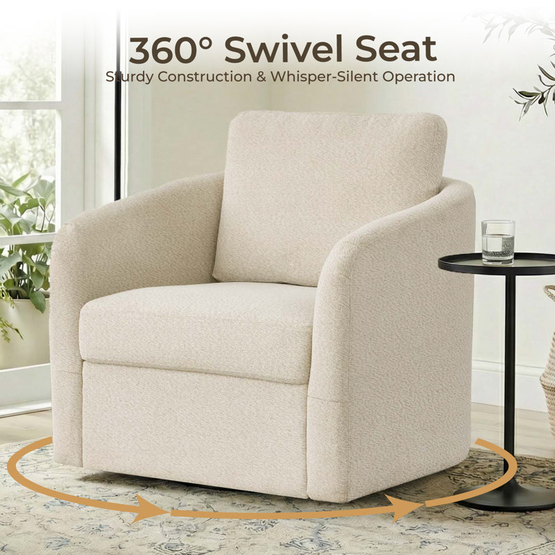 33" W Modern Upholstered Swivel Armchair, Beige