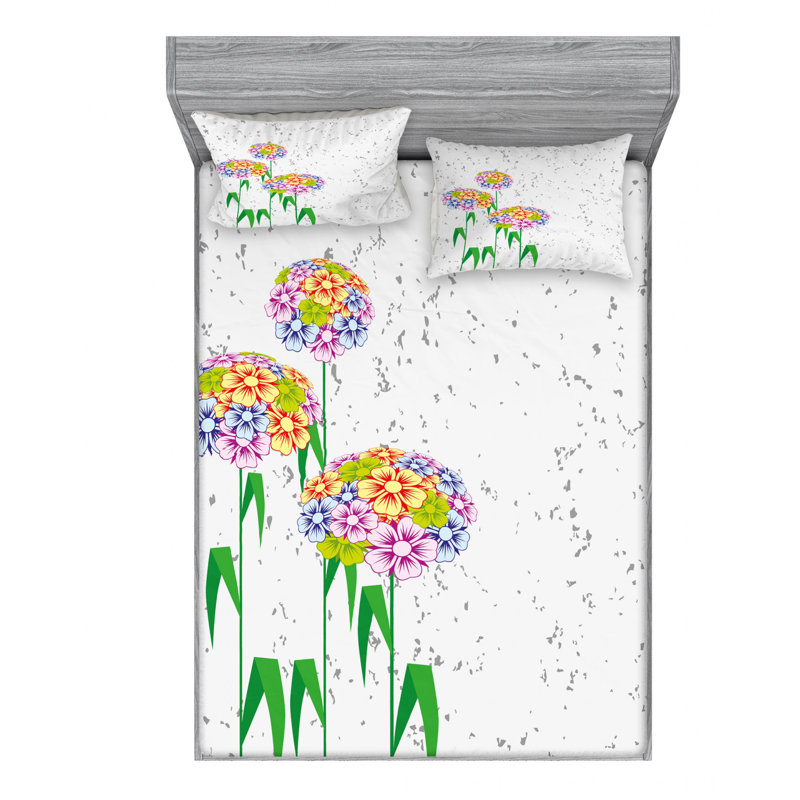 Microfiber Floral Sheet Set, Queen Sheet Set with Fitted Sheet