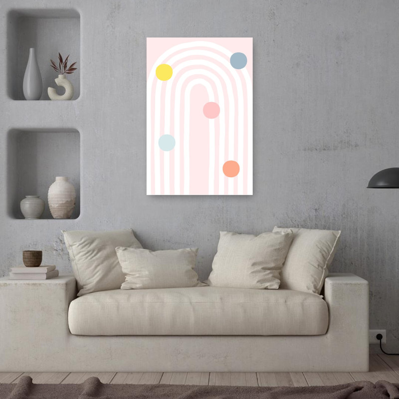 Pink Striped Rainbow Abstract Colorful Geometric Landscape Nature Wall Art Print 1 Piece Wrapped Canvas Wall Art