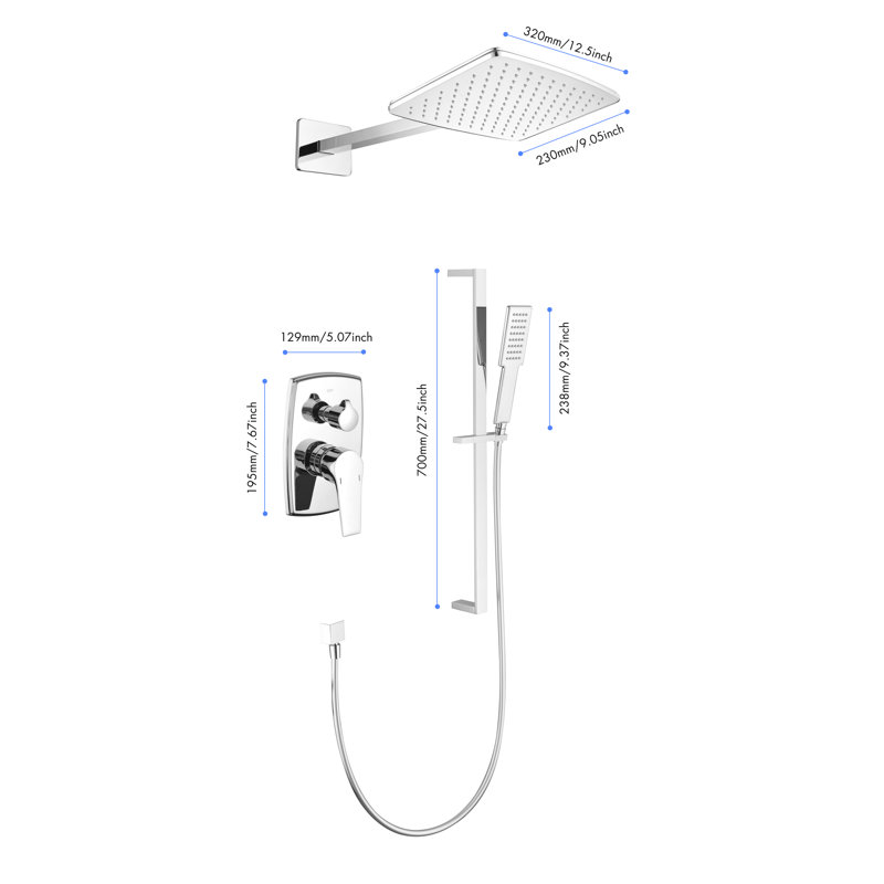 Système de douche avec pomme de douche, douchette à main, barre coulissante, tuyau, garniture de soupape pour moments de détente avec barre d'apparence, ensemble de douche