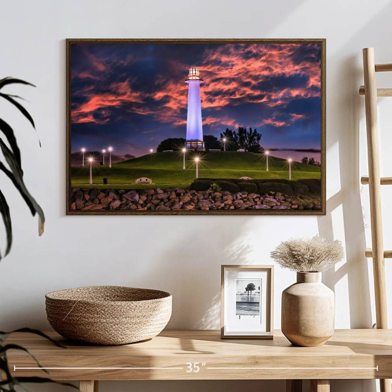 Long Beach Lighthouse, 25" X 17", Floating Frame Walnut