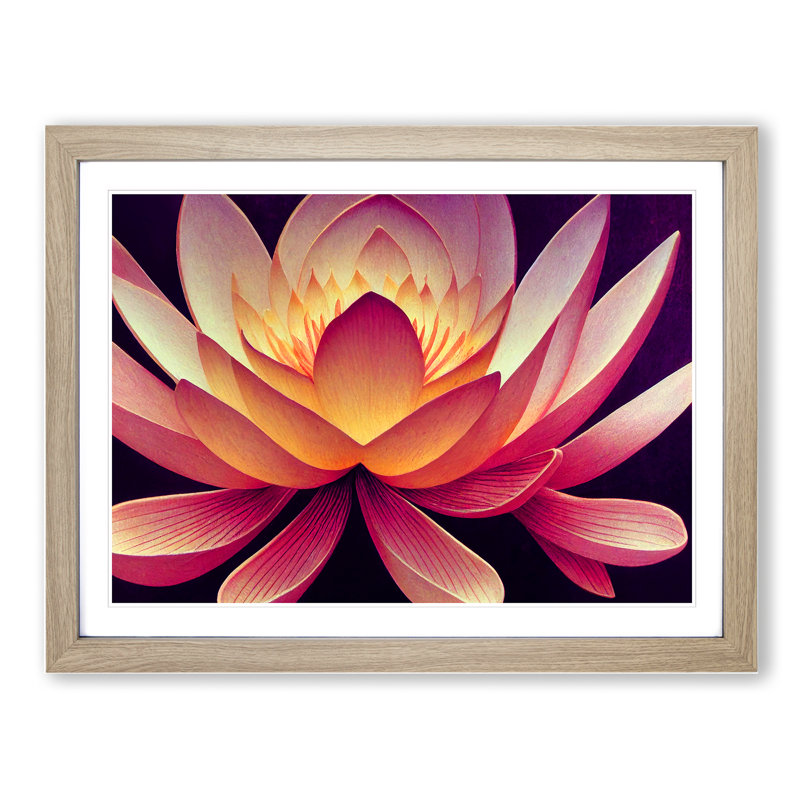 Incredible Lotus Flower 1 Piece Single Picture Frame Wall Art, 34cm H x 46cm W x 2cm D, Oak