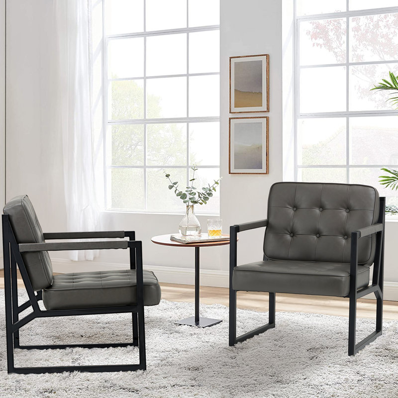 Geraldina Faux Leather Armchair, Grey Faux Leather