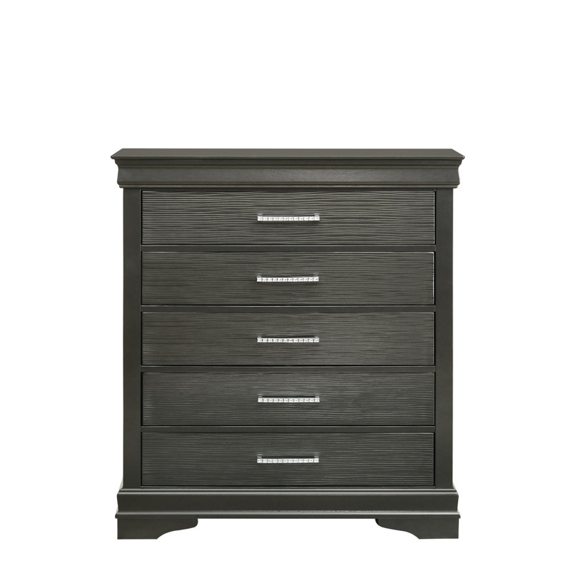 Commode moderne à 5 tiroirs en bois, Gris