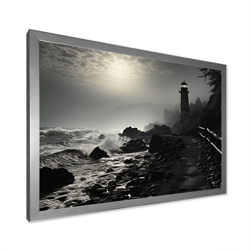 Phare de Moody Scenery III sur toile, Cadre simple argenté, H 24 po x l 32 po x P 1 po