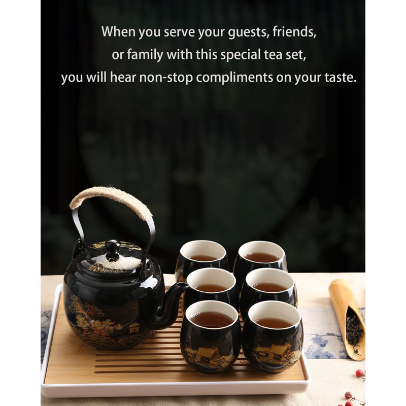 Norden Home Oriental Teapot Set, Black