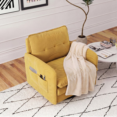 Fauteuil d'appoint pivotant à 360 ° avec rangement latéral pour accoudoirs, méridienne rembourrée moelleuse pour salon, fauteuil de style tonneau