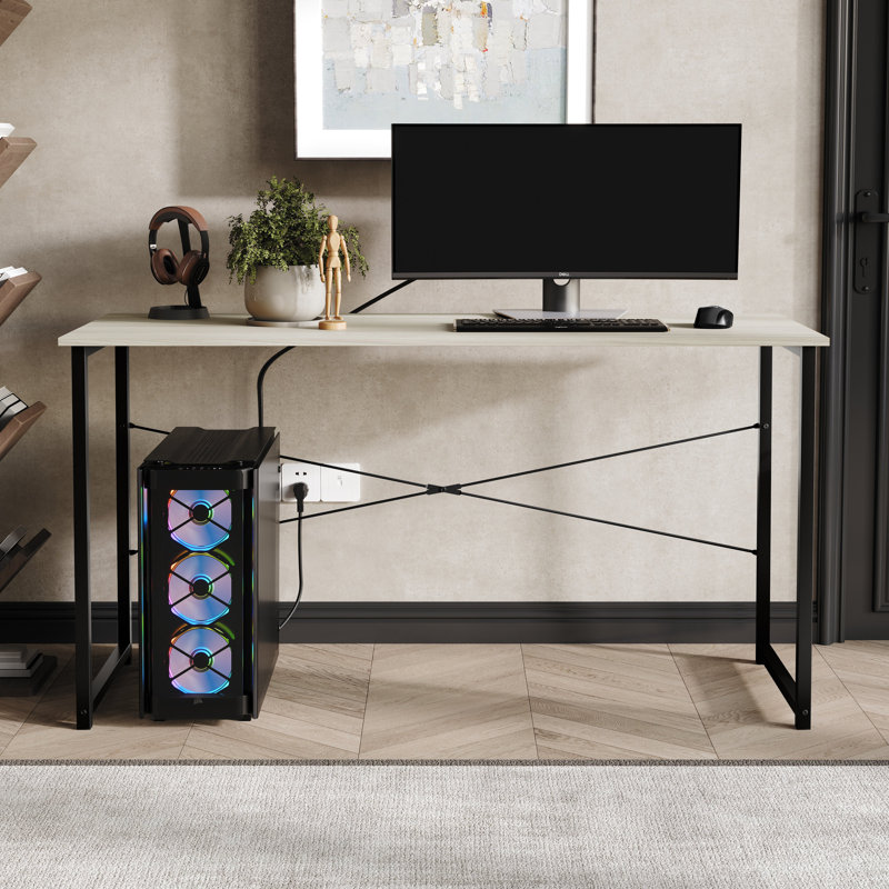 Bureau d'écriture en métal 55 pouces, Gris clair, H 29,33 po x l 55,12 po x P 19,68 po