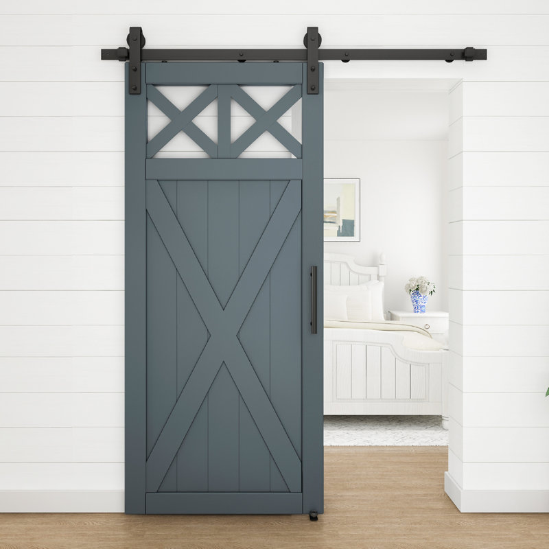 72" Designer Interior Barn Door Kit with Soft Close, Matte Black