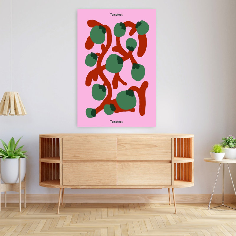 Tomate verte, art mural rose, H 48 po x l 32 po