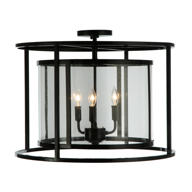 22" Black Crystal Semi Flush Mount Light Fixture