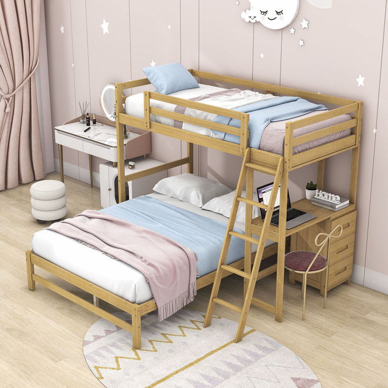 Fayla Kids Twin Over Full Bunk Bed with Drawers, Natural