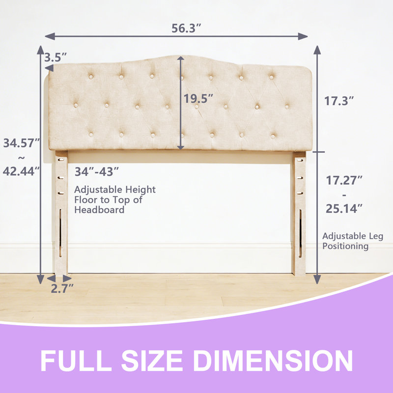 Linen Upholstered Headboard-Modern-Adjustable Height-Button Tufting, Beige, Full