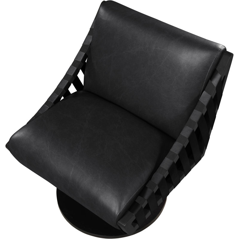 Fauteuil d'appoint pivotant en cuir Quinton, Noir, Cuir végétalien noir