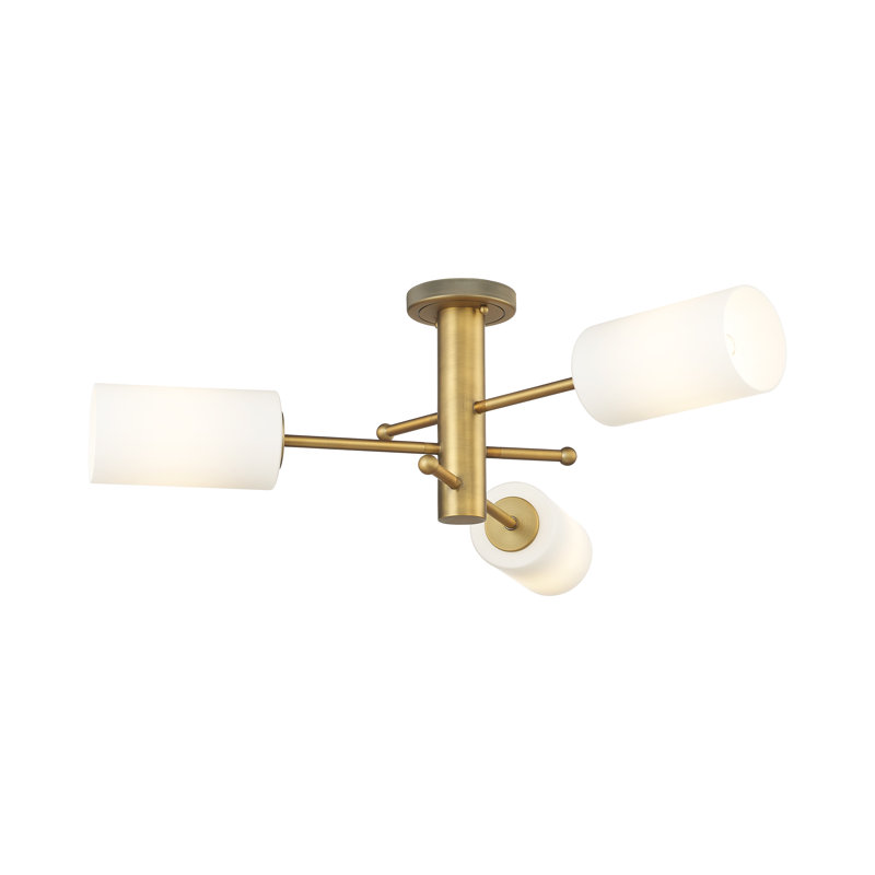 Plafonnier encastré 3 lumières Crown Point, Laiton brossé, Blanc mat, H 10,13 po x l 29,38 po x P 29,38 po
