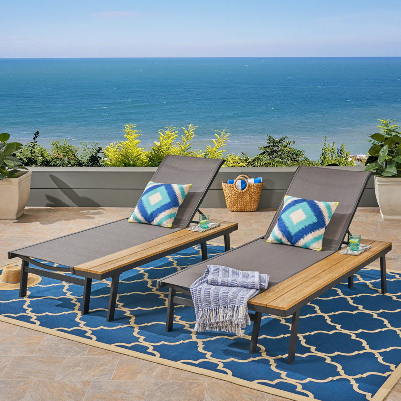 Gray and Black Mesh and Aluminum 2-Person Chaise Lounge Set