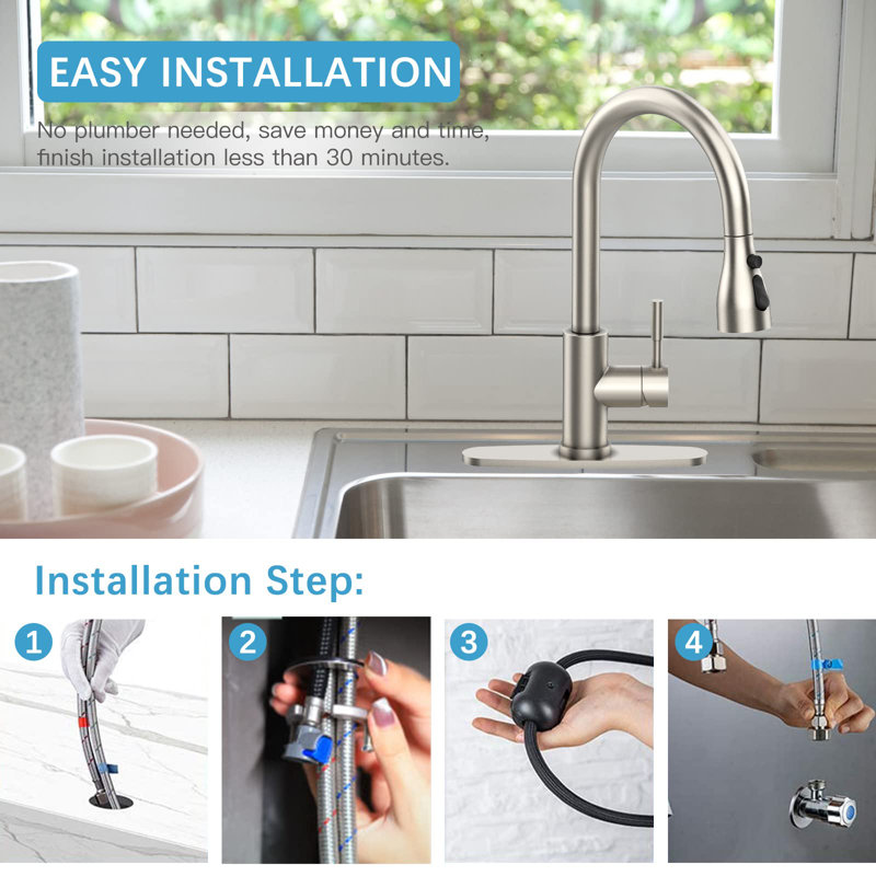 Babevy Pull Down Kitchen Faucet, Silver
