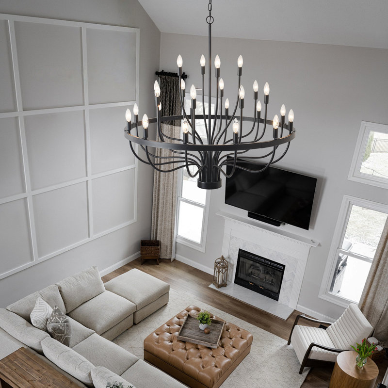 Black Chandelier 24 Light, Large Modern Farmhouse Chandeliers For Dining Room, Industrial Candle Pendant Lighting Fixture For Foyer Hallway Entryway High Ceiling, Bedroom, Living Room