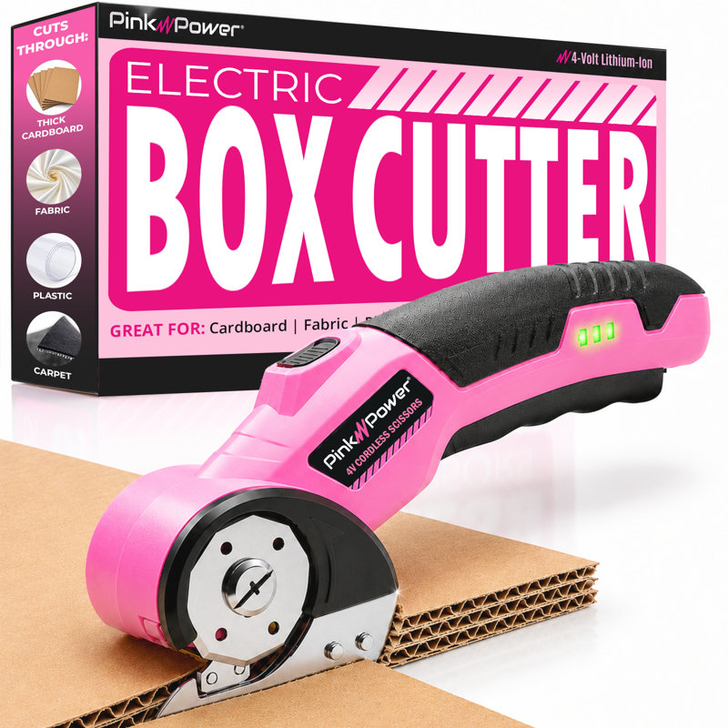 Ciseaux électriques sans fil Pink Power avec lame rotative ronde - Cutter rechargeable, outil de coupe de précision pour les loisirs créatifs, le bricolage, la couture, les tissus et les projets de loisirs.