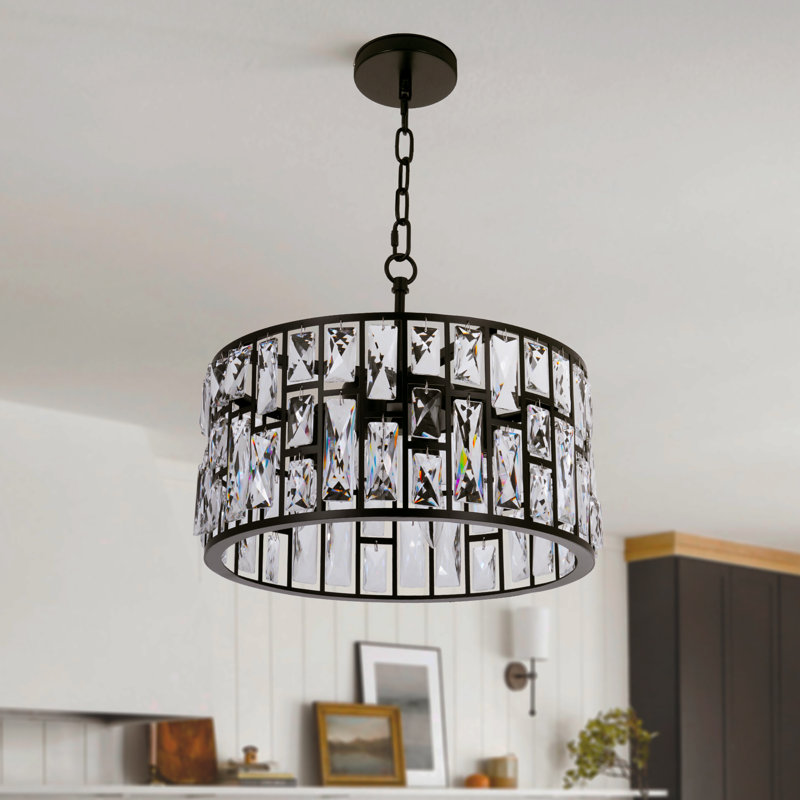 16" Modern 4-light Drum Crystal Chandelier Dimmable